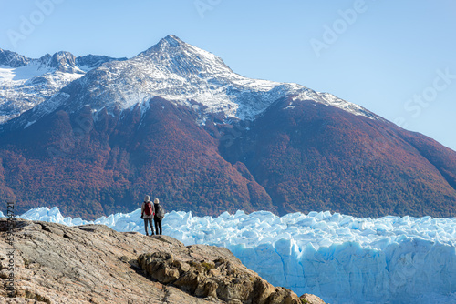 Mountain landscape view with gigantic Perito Moreno glacier in autumn at El Calafate, Patagonia, Argentina, South America.