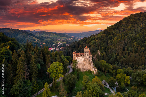 Bran Castle at sunset. The famous Dracula's castle in Transylvania, Romania