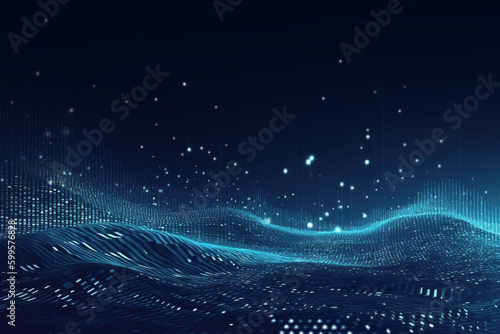 Waves of blue binary code seascape, data visualization abstract background