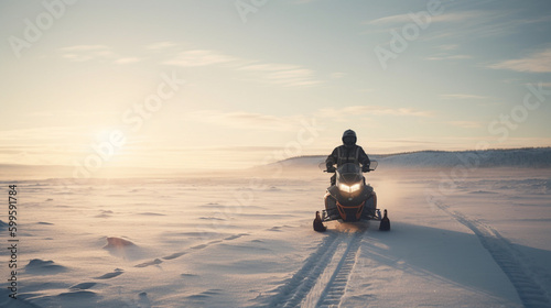A motorcyclist on a snowmobile in the icy landscape Generative AI 