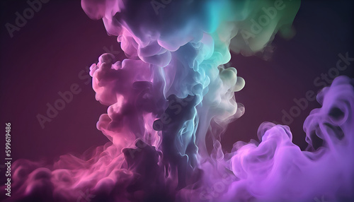 Creative background composition. Multicoloured Colourful swirled clouds of smoke abstract on dark background .