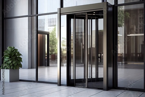 office or hotel entrance with automatic sliding doors, for convenience and ease of access, created with generative ai