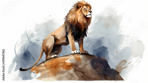 Lion on top of a rock watercolor Generative AI 