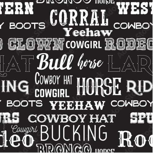 Rodeo vocabulary is seamless.Artwork design, illustration for T-shirt design, printing, poster, wild west style, American western