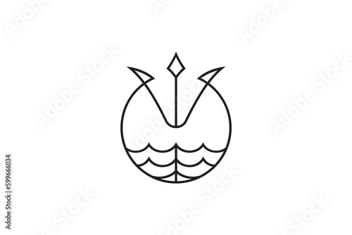 poseidon's trident and waves in circle shape with line logo design