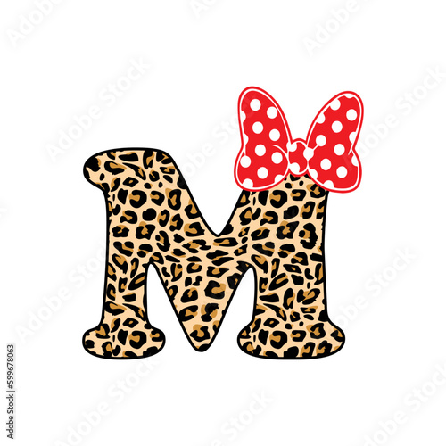 The letter M, animal print, poa print bow. Fashion Design, Vectors for t-shirts and endless applications