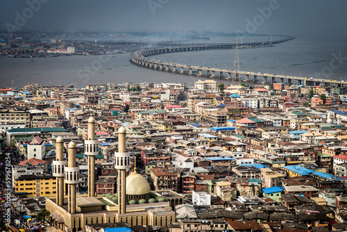 High angle view of buildings in the city of Lagos Island, Nigeria