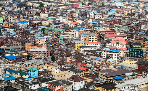 High angle view of Lagos island, city panorama, Lagos Nigeria