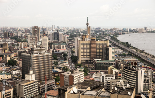 Skyline of the business district in Victoria Island, Lagos, Nigeria