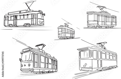 tram in the city line art vector 