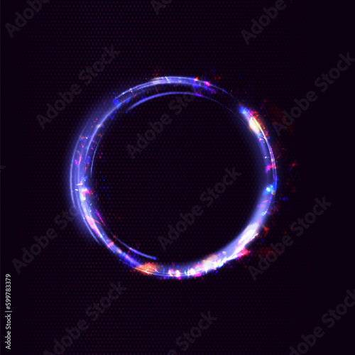 Abstract ring background with glowing swirling background. Energy flow tunnel. Blue portal with light distortion. Magic circle vector. Round frame with light effect