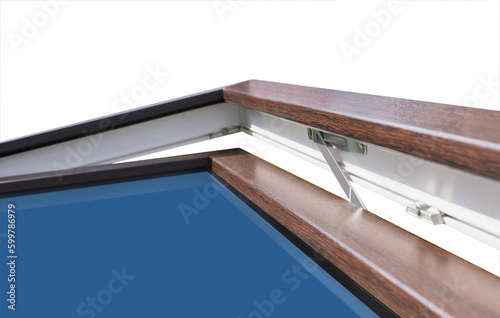 A small transom window made of plastic with a handle and accessories