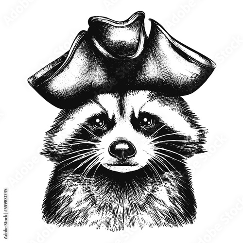 raccoon wearing a pirate hat illustration 