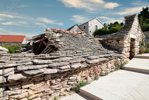 Collapsed roof of a house in Croatia
