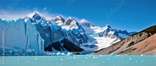 Panoramic view of the Perito Moreno glacier in Patagonia, generative ai.