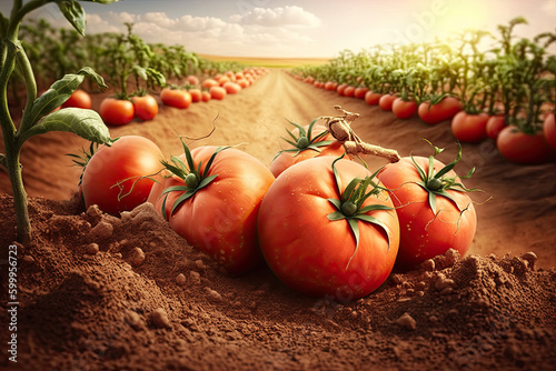 Tomatoes in the Dirt Picked Fresh from the Farm (Generative AI)