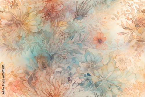 watercolor painting botanical dream landscape ethereal rough texture, abstract background or wallpaper. AI generated,