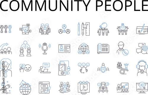 Community people line icons collection. Society individuals, Neighbourhood citizens, Team members, Group comrades, Public residents, Assembly attendees, Throng population vector and linear