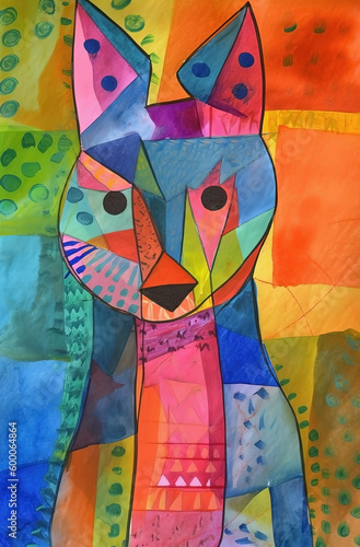 Abstract art animals colorful background. Contemporary painting. Ai generated