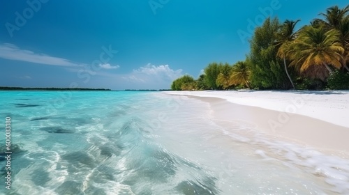 tropical Maldives island with white sandy shoreline and ocean. palm. AI Generated