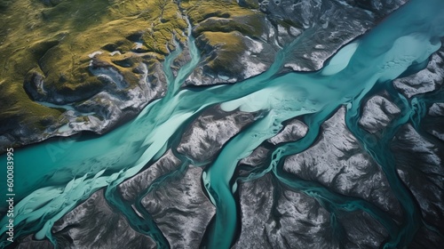 airborne picture of an icelandic stream. AI Generated