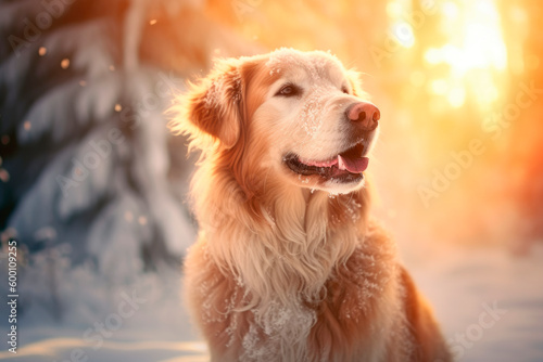 Cute dog in beautiful winter landscape.AI generated