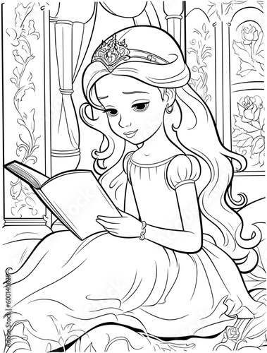 little princess girl coloring book outline stroke illustration baby cute character vector page queen crown fairy tale