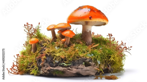Wild mushroom species growing on stump. Generative Ai