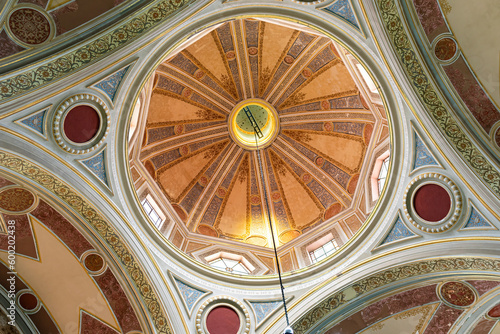 colorful dome ceiling and architectural details of michoacan university public library building morelia mexico