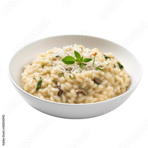 bowl of risotto isolated on a transparent background, generative ai