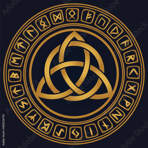 Triquetra in circle trikvetr knot shape trinity vector 