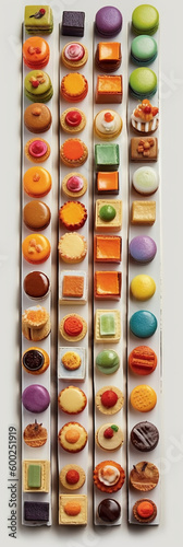 Colorful dozens of French assortment of petits fours. AI generative