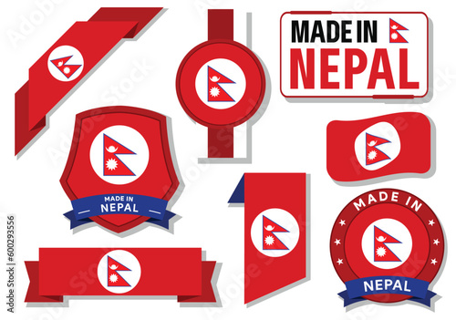 Collection of made in Nepal badges labels Nepal flags in ribbon vector illustration