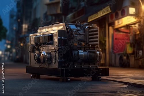 a diesel generator on a street in an isolated area with Generative AI