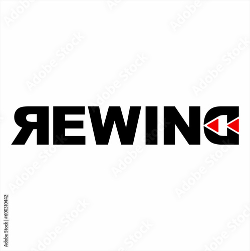 " Rewind" word design with rewind symbol on upside down letter D.