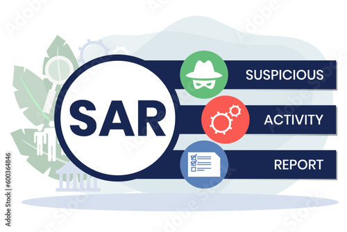 sar - suspicious activity report acronym. business concept background. vector illustration concept with keywords and icons. lettering illustration with icons for web banner, flyer