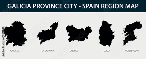Map of Galicia province city - Spain region outline silhouette graphic element Illustration template design 