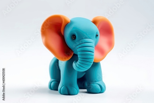 Cute Elephant Made Of Plasticine On White Background. Generative AI