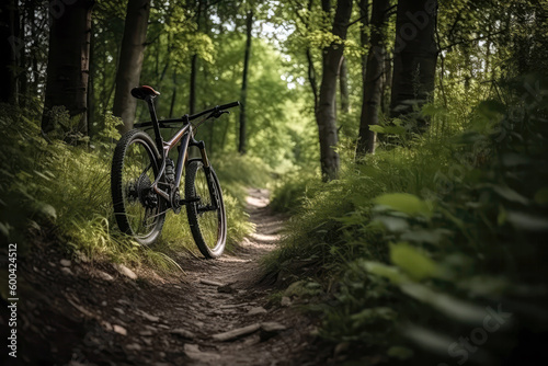 Mountain Bikes On Trail, Surrounded By Nature. Generative AI