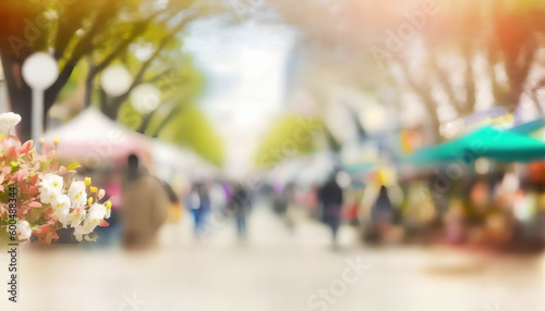 Abstract springtime street fair blurred background