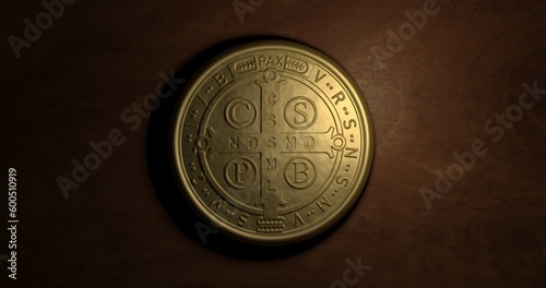 The medal of St. Benedict, the patron saint of Europe - 3D Illustration