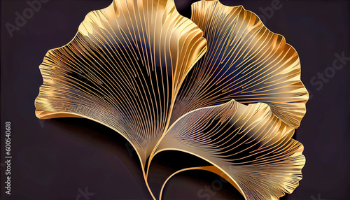 Golden ginkgo leaf background. Generative AI, Generative, AI