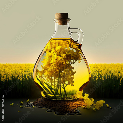 oil in a bottle, Refined rapeseed oil, generated ai 