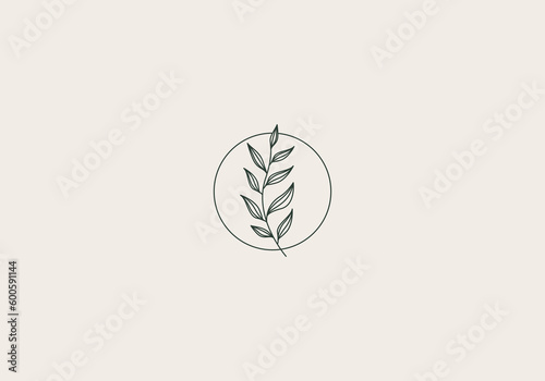 Logo Line Floral Leaf and Botanical. Aesthetic and feminine, simple line and luxury modern. editable color.