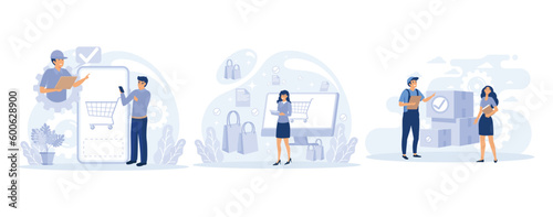 Customer support, Acknowledgment received, drop shipper receives order, order received, set flat vector modern illustration