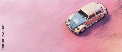 Childlike Whimsy: Pastel Background with Top View of Toy Car in the Corner - Generative AI