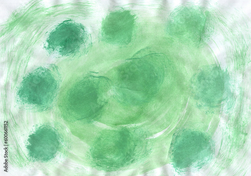 Hand Painted Abstract Watercolor Background. Watercolor Green Circle Abstract Designs. Paint Green Circle Texture Background.