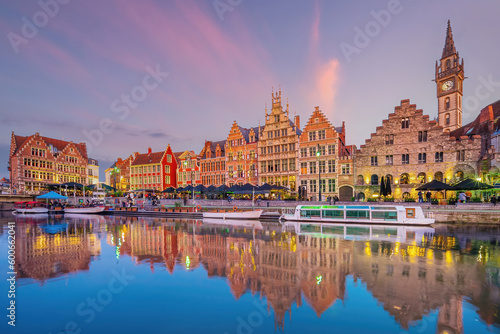 View of historic city of downtown Ghent, cityscape of Belgium