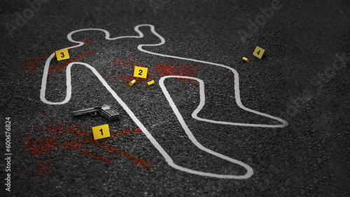 Crime scene of a murder case. 3D illustration