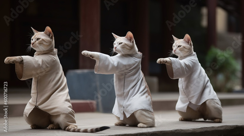 Cats practicing tai chi and qi gong